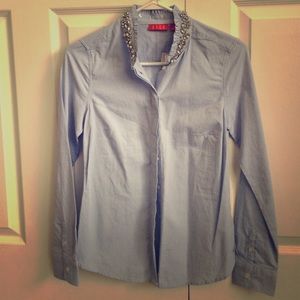 Button up shirt with embellished collar